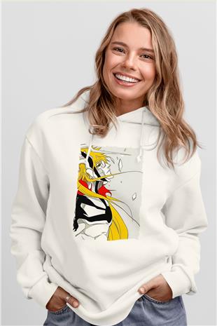 Bleach Baskılı Beyaz Unisex Hoodie