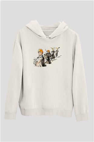Bleach Baskılı Beyaz Unisex Hoodie