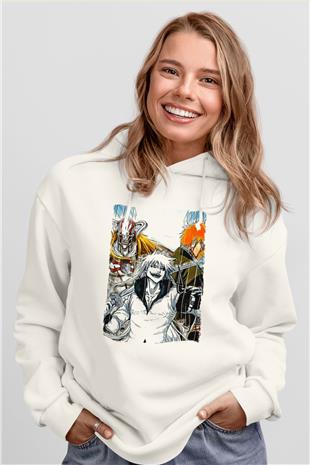 Bleach Baskılı Beyaz Unisex Hoodie