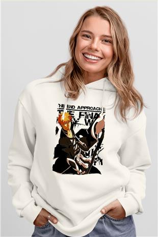 Bleach Baskılı Beyaz Unisex Hoodie
