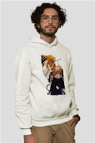 Bleach Baskılı Beyaz Unisex Hoodie