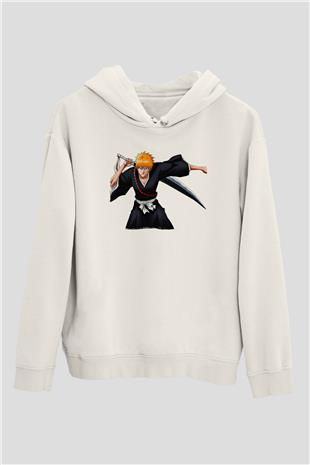 Bleach Baskılı Beyaz Unisex Hoodie