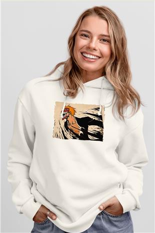 Bleach Baskılı Beyaz Unisex Hoodie