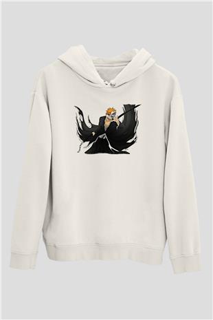 Bleach Baskılı Beyaz Unisex Hoodie
