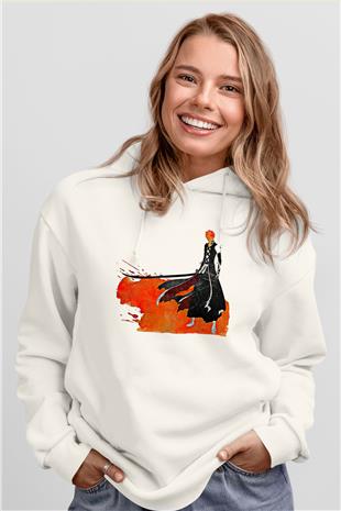 Bleach Baskılı Beyaz Unisex Hoodie