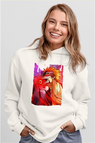 Bleach Baskılı Beyaz Unisex Hoodie