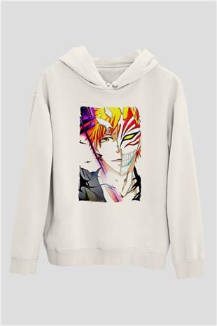 Bleach Baskılı Beyaz Unisex Hoodie