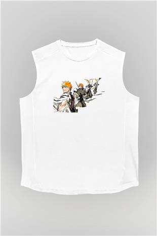 Bleach Baskılı Beyaz Unisex Kolsuz Tişört - Tshirt