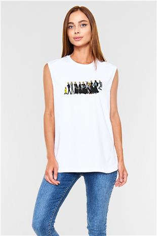 Bleach Baskılı Beyaz Unisex Kolsuz Tişört - Tshirt