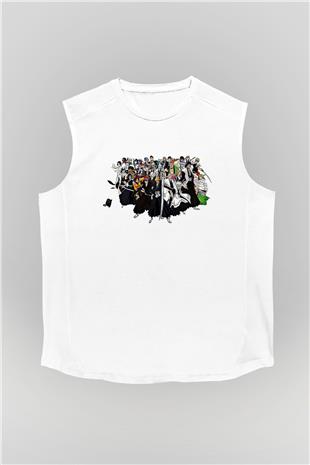 Bleach Baskılı Beyaz Unisex Kolsuz Tişört - Tshirt