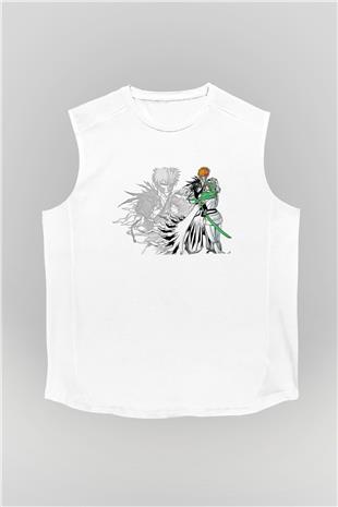 Bleach Baskılı Beyaz Unisex Kolsuz Tişört - Tshirt