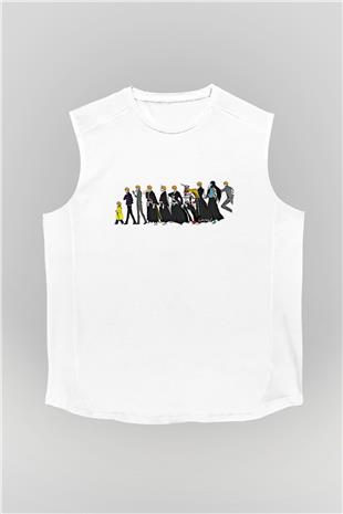 Bleach Baskılı Beyaz Unisex Kolsuz Tişört - Tshirt