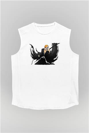 Bleach Baskılı Beyaz Unisex Kolsuz Tişört - Tshirt
