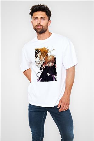 Bleach Baskılı Beyaz Unisex Oversize Tişört - Tshirt