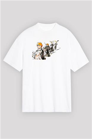 Bleach Baskılı Beyaz Unisex Oversize Tişört - Tshirt