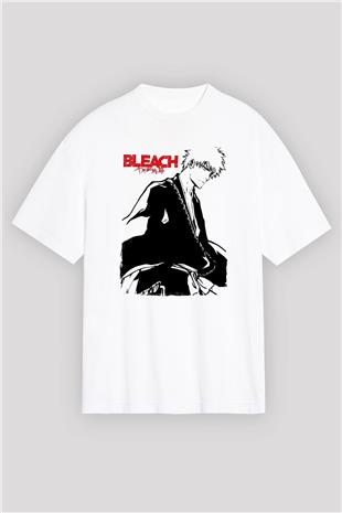 Bleach Baskılı Beyaz Unisex Oversize Tişört - Tshirt