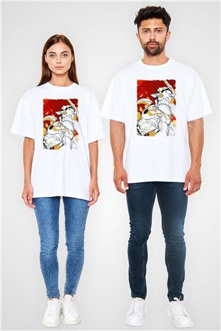 Bleach Baskılı Beyaz Unisex Oversize Tişört - Tshirt