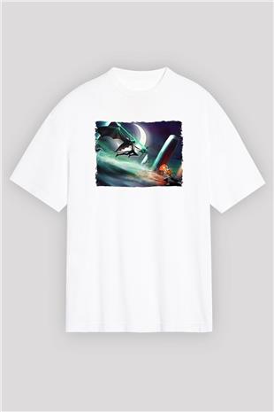 Bleach Baskılı Beyaz Unisex Oversize Tişört - Tshirt