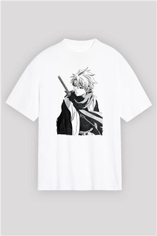 Bleach Baskılı Beyaz Unisex Oversize Tişört - Tshirt