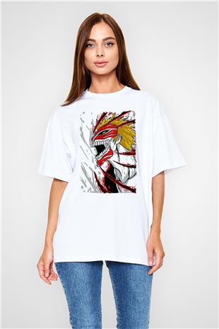 Bleach Baskılı Beyaz Unisex Oversize Tişört - Tshirt