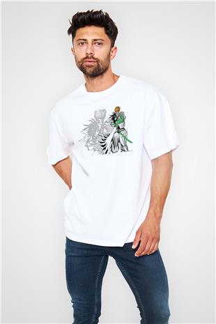 Bleach Baskılı Beyaz Unisex Oversize Tişört - Tshirt