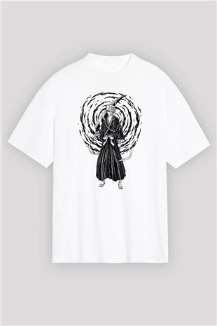 Bleach Baskılı Beyaz Unisex Oversize Tişört - Tshirt