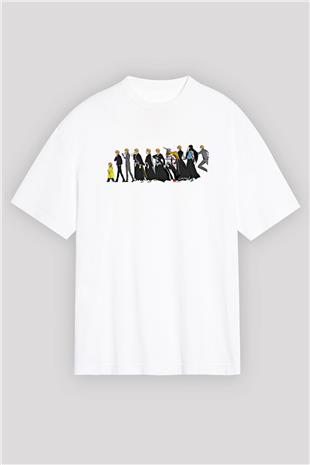 Bleach Baskılı Beyaz Unisex Oversize Tişört - Tshirt