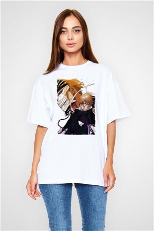 Bleach Baskılı Beyaz Unisex Oversize Tişört - Tshirt