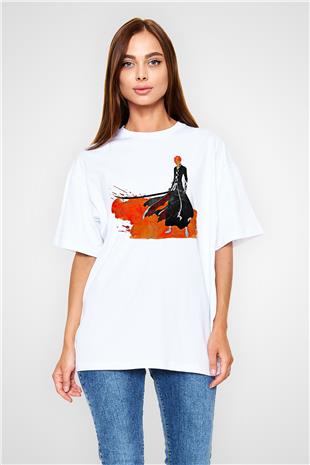 Bleach Baskılı Beyaz Unisex Oversize Tişört - Tshirt