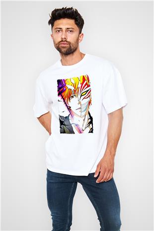Bleach Baskılı Beyaz Unisex Oversize Tişört - Tshirt