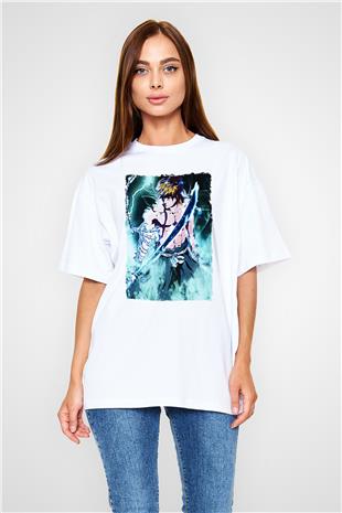 Bleach Baskılı Beyaz Unisex Oversize Tişört - Tshirt