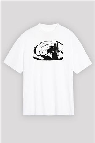 Bleach Baskılı Beyaz Unisex Oversize Tişört - Tshirt