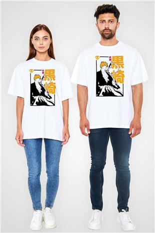 Bleach Baskılı Beyaz Unisex Oversize Tişört - Tshirt