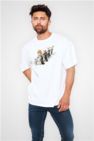 Bleach Baskılı Beyaz Unisex Oversize Tişört - Tshirt