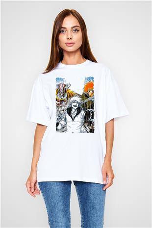 Bleach Baskılı Beyaz Unisex Oversize Tişört - Tshirt