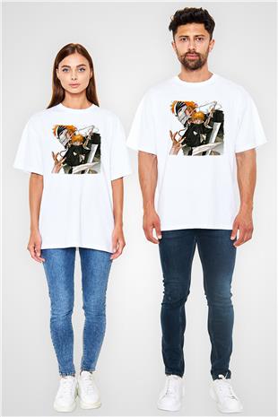 Bleach Baskılı Beyaz Unisex Oversize Tişört - Tshirt