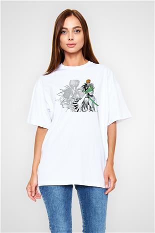 Bleach Baskılı Beyaz Unisex Oversize Tişört - Tshirt