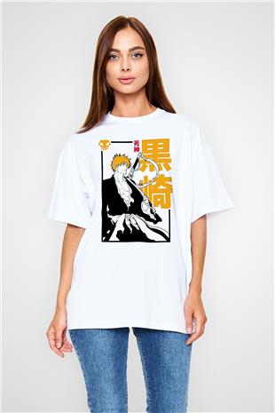 Bleach Baskılı Beyaz Unisex Oversize Tişört - Tshirt