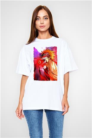Bleach Baskılı Beyaz Unisex Oversize Tişört - Tshirt