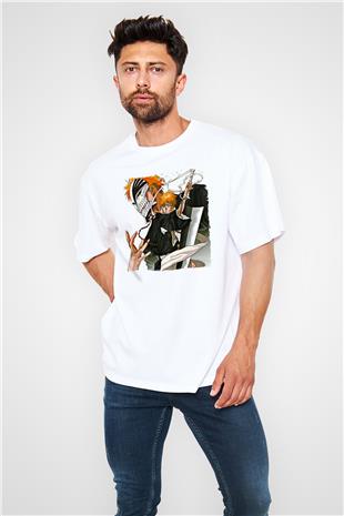 Bleach Baskılı Beyaz Unisex Oversize Tişört - Tshirt
