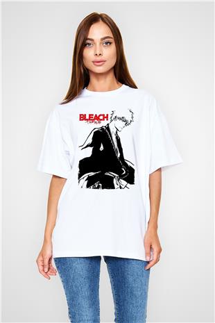 Bleach Baskılı Beyaz Unisex Oversize Tişört - Tshirt
