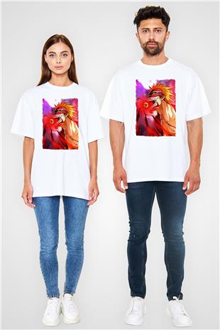 Bleach Baskılı Beyaz Unisex Oversize Tişört - Tshirt