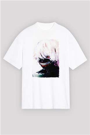 Bleach Baskılı Beyaz Unisex Oversize Tişört - Tshirt