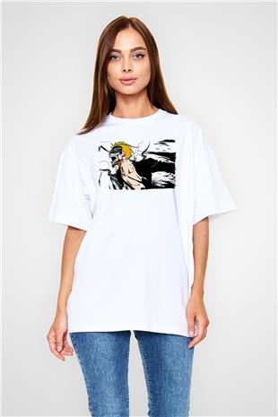 Bleach Baskılı Beyaz Unisex Oversize Tişört - Tshirt