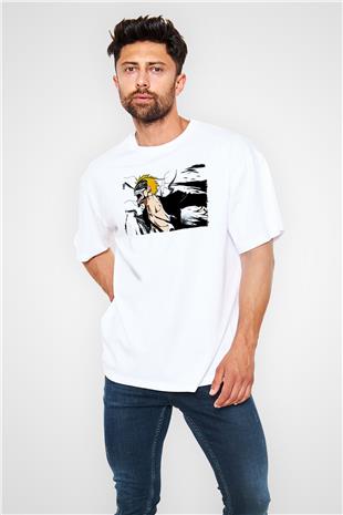 Bleach Baskılı Beyaz Unisex Oversize Tişört - Tshirt