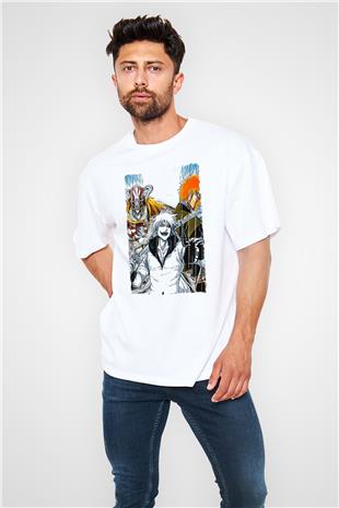 Bleach Baskılı Beyaz Unisex Oversize Tişört - Tshirt