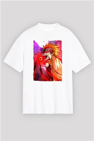 Bleach Baskılı Beyaz Unisex Oversize Tişört - Tshirt