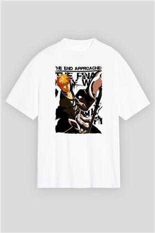 Bleach Baskılı Beyaz Unisex Oversize Tişört - Tshirt