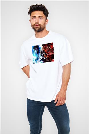 Bleach Baskılı Beyaz Unisex Oversize Tişört - Tshirt