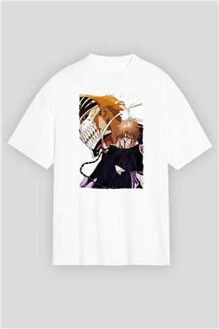 Bleach Baskılı Beyaz Unisex Oversize Tişört - Tshirt